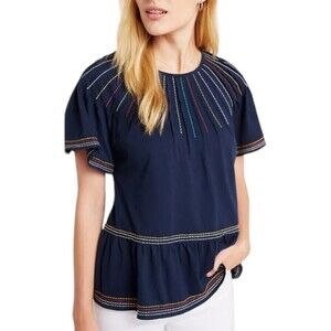 Maeve Navy Chamonix Embroidered Swing Top S